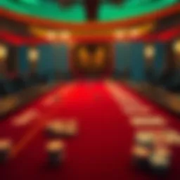 A strategic layout of blackjack tables with cards and chips