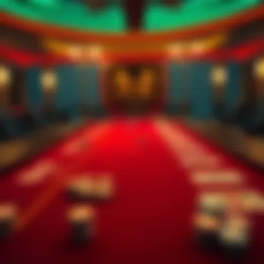 A strategic layout of blackjack tables with cards and chips