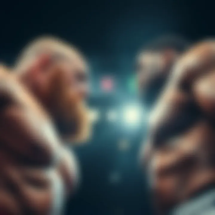 An intense face-off between Tyson Fury and Francis Ngannou in the ring.