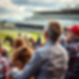 An overview of a horse racing event with spectators and horses