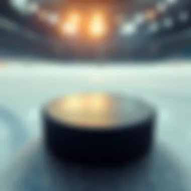 A close-up of a hockey puck on the ice