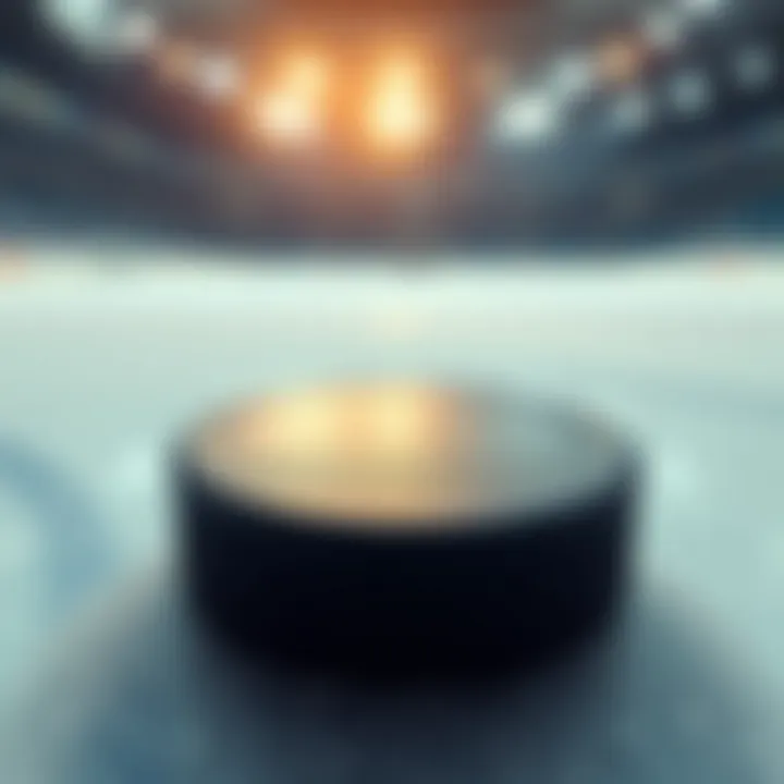 A close-up of a hockey puck on the ice