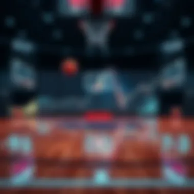 Illustration of a basketball court with statistical overlays