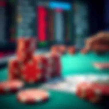 Strategic elements in poker gameplay with chips and cards.