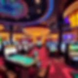 A vibrant casino interior showcasing various gaming tables